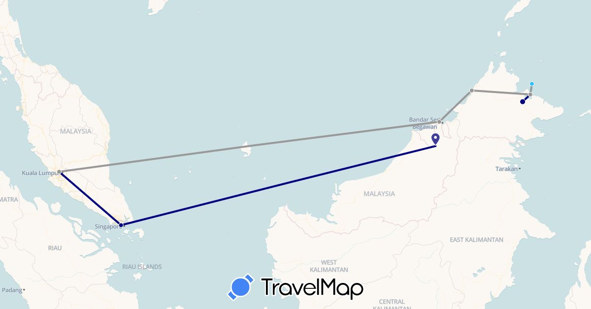 TravelMap itinerary: driving, plane, boat in Brunei, Malaysia, Philippines, Singapore (Asia)